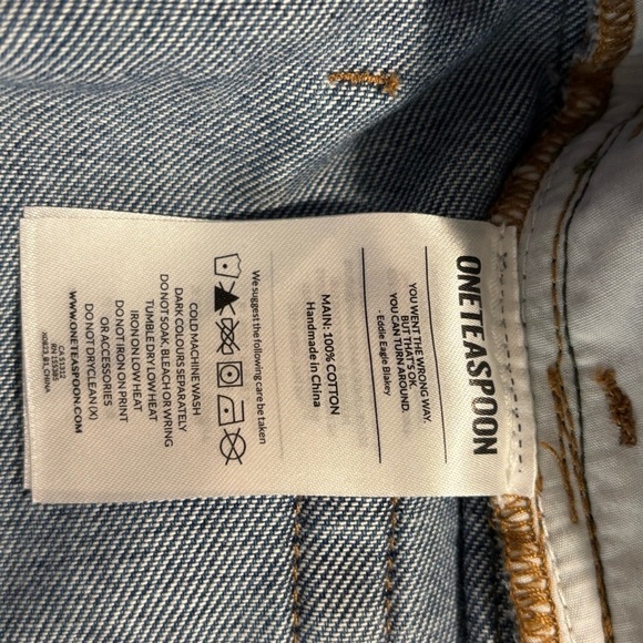 ONE TEASPOON Sz 26 Denim Midi Skirt with Colourful Accent Stripes Slit Raw Hem - Picture 13 of 13